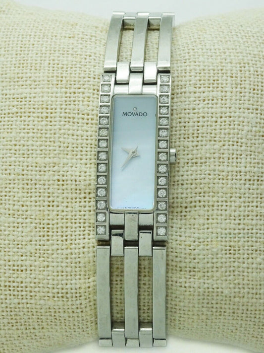 Ladies Movado Esperanza Watch MOP Rectangle Dial Diamond Bezel 84 H5 1400 S