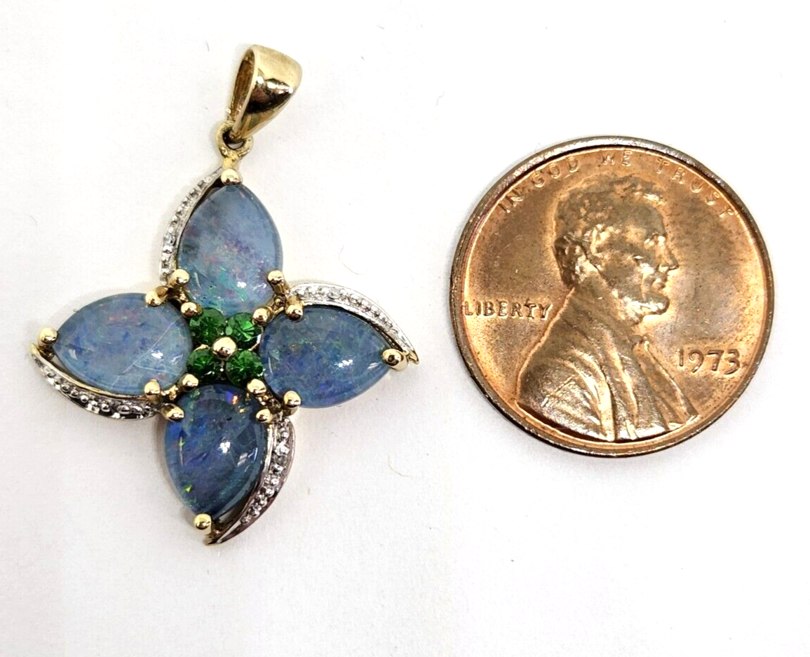 Natural Opal Triplet & Diamond Pendant 10K Yellow Gold