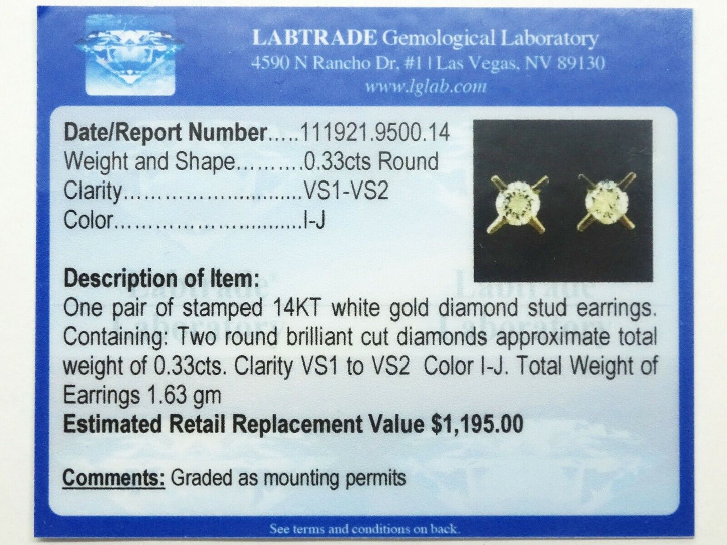 0.33ct tw Round Diamond Screw Back Cross Prong Stud Earrings 14k White Gold