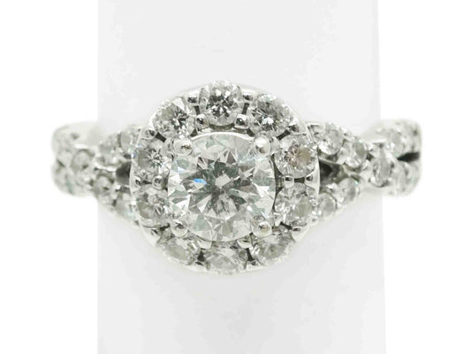 1.21ct tw Natural Diamond Halo Engagement Band Ring 14k White Gold Size 4.75