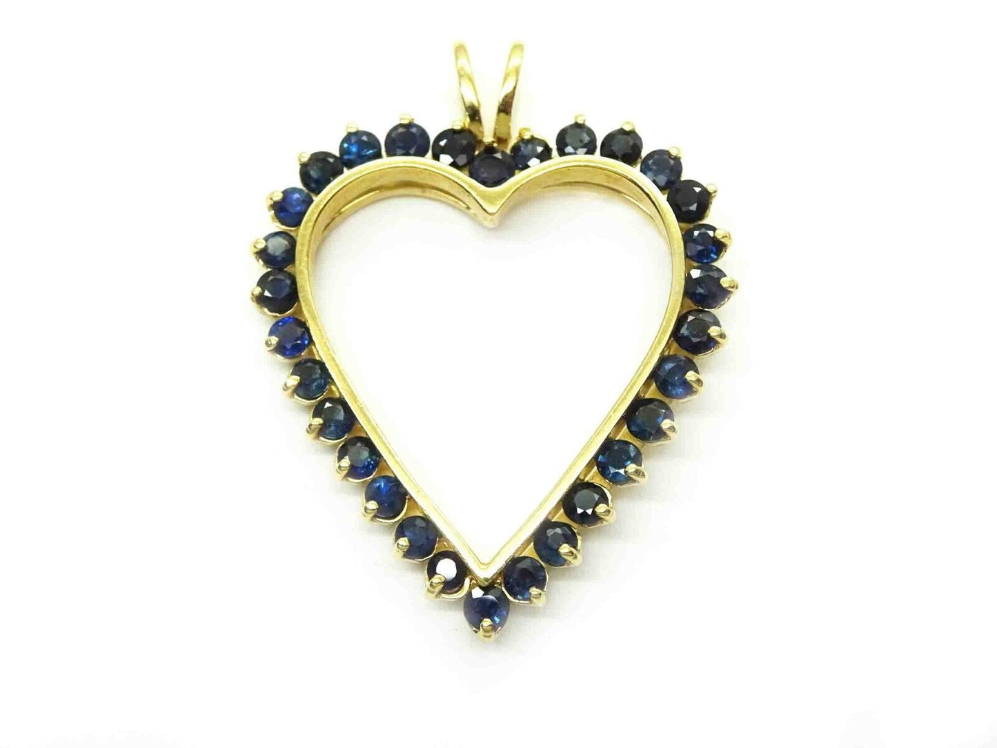 3.00ct tw Sapphire Large Open Heart Pendant 14k Gold 9.5 Grams