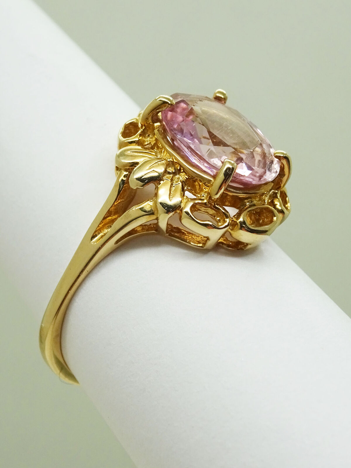 3.5ct Natural Pink Tourmaline Flower Filigree Ring 14k Gold Size 10