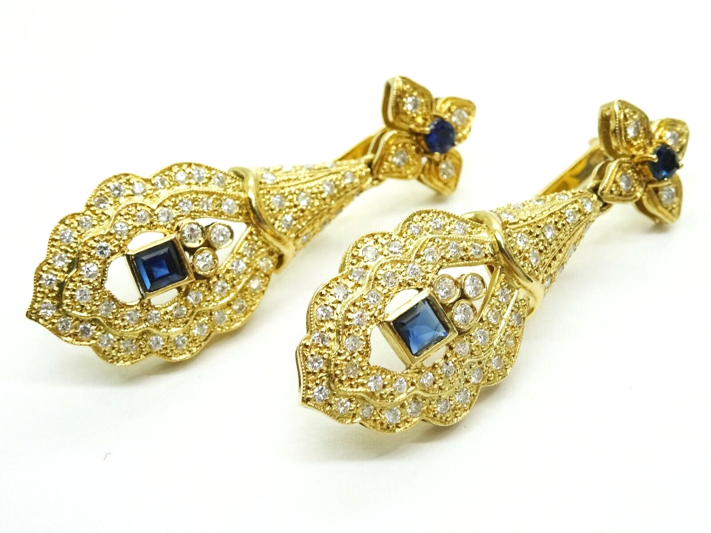 2.33ct tw Natural Sapphire & Earth Mined Diamond Earrings 18k Gold