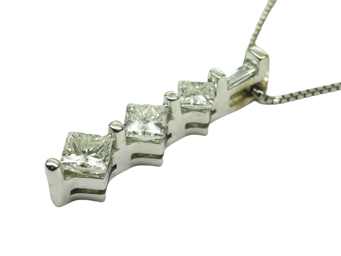 1.00ct tw Princess Diamond Drop Pendant Box Chain Necklace 14k White Gold