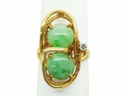 Mid-Century Modern Jade & Diamond Ring 14k Gold Size 8.5