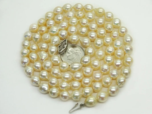Baroque Pearl Bead Necklace 30" Long with 14k White Gold Clasp