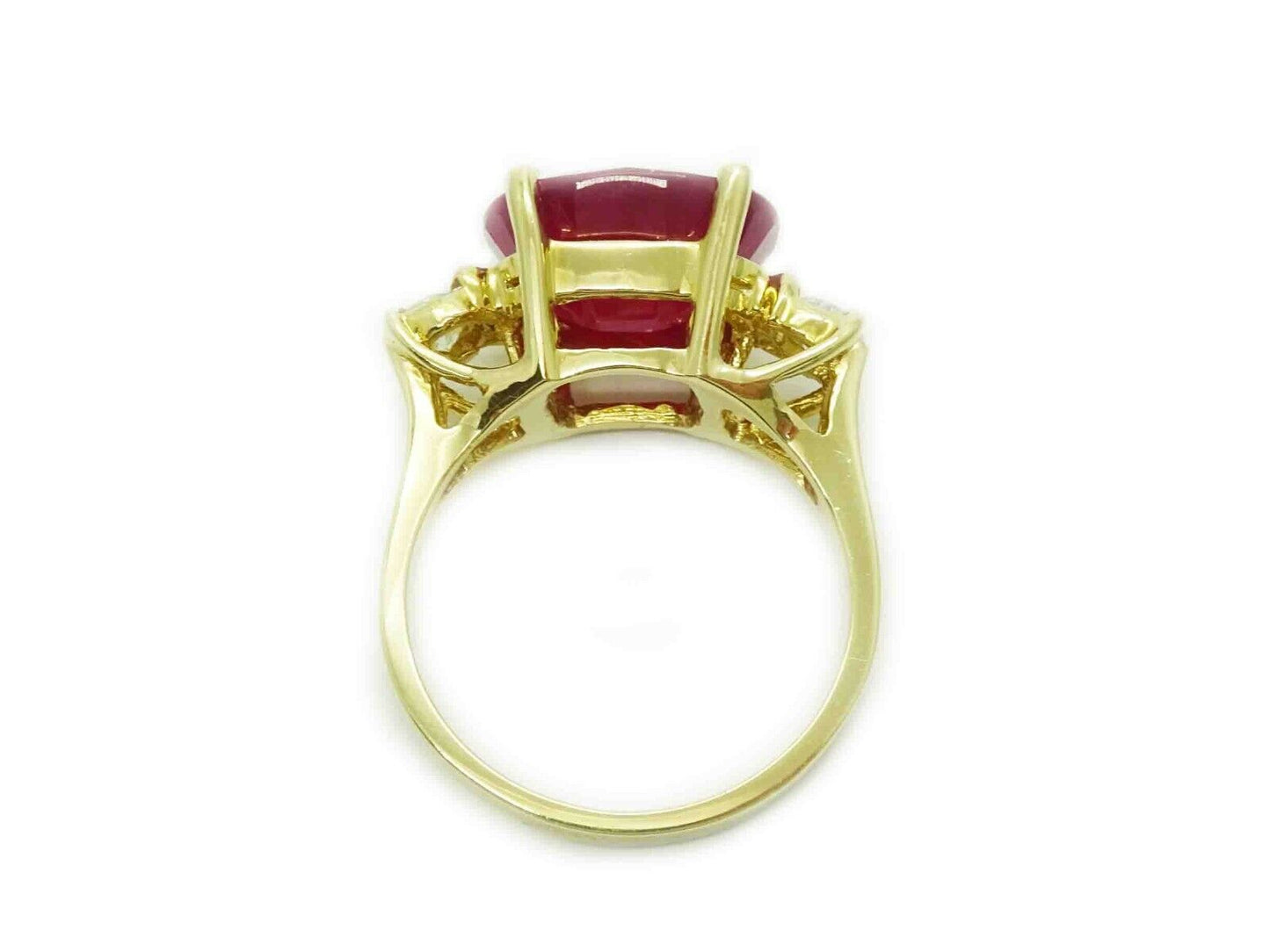 12.1ct tw Glass-Filled Natural Ruby & Diamond 3-Stone Ring 14k Gold Size 11.5