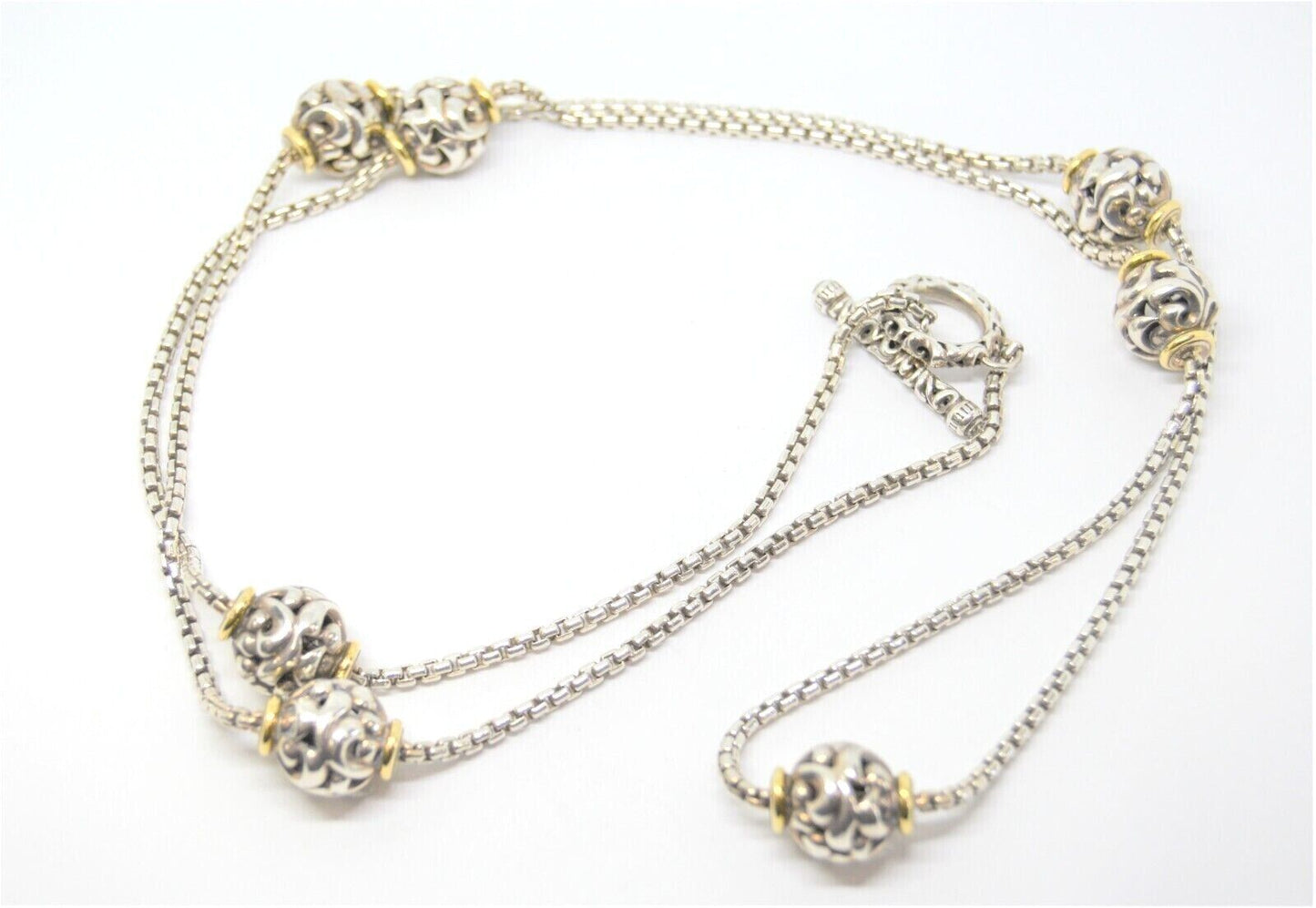 Charles Krypell Silver Ivy Bead Chain Long Necklace, Comes With Pouch