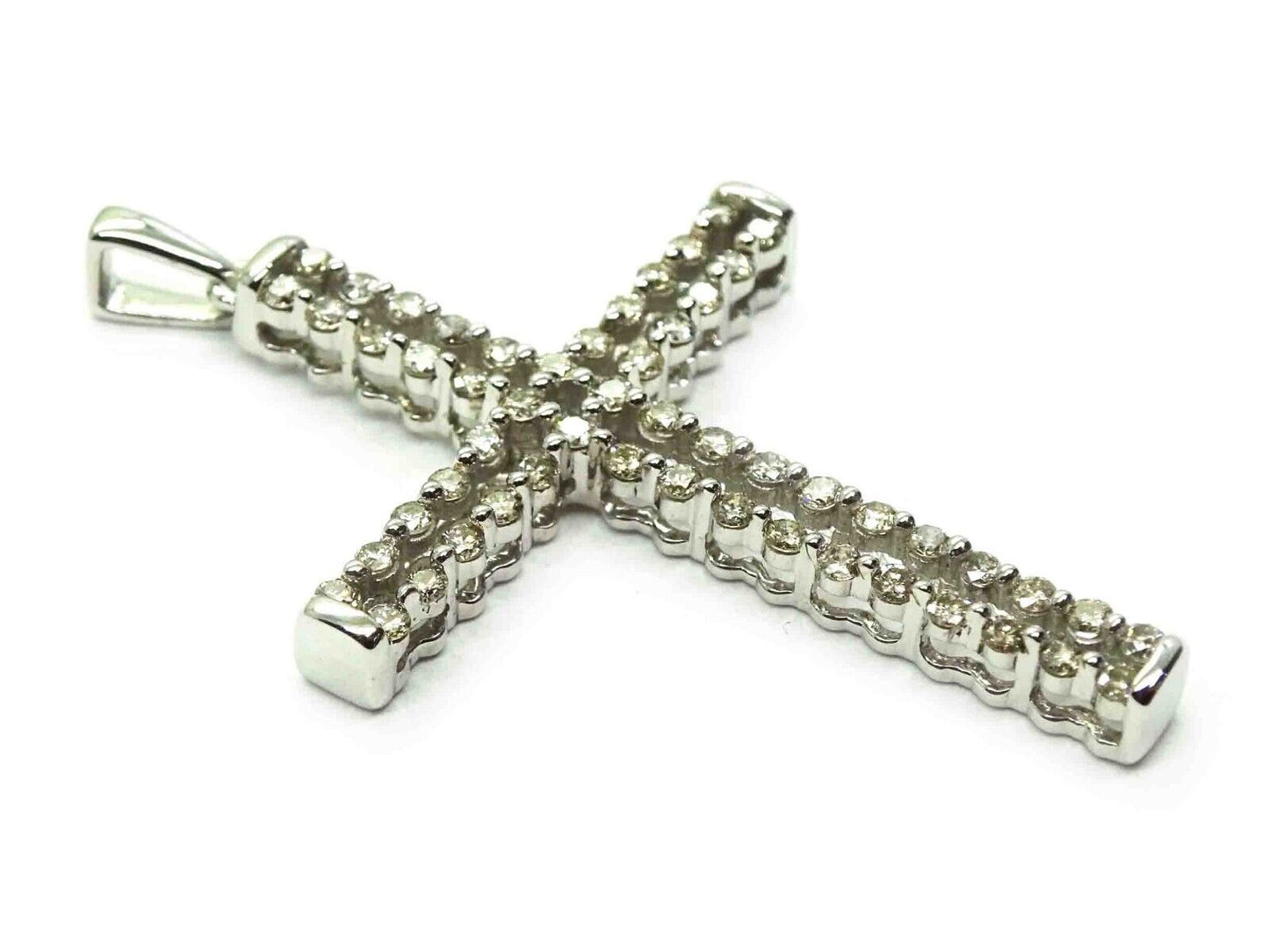 1.08ct tw Natural Diamond Openwork Cross Pendant KPJ 10k White Gold 3.6 Grams