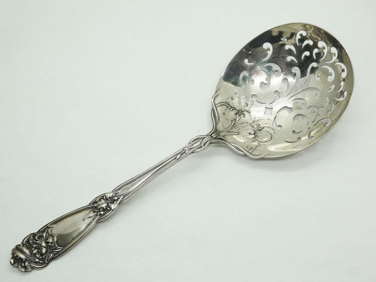 Alvin Fleur De Lis Pattern Sterling Silver Pierced Pea Serving Spoon 8.5"