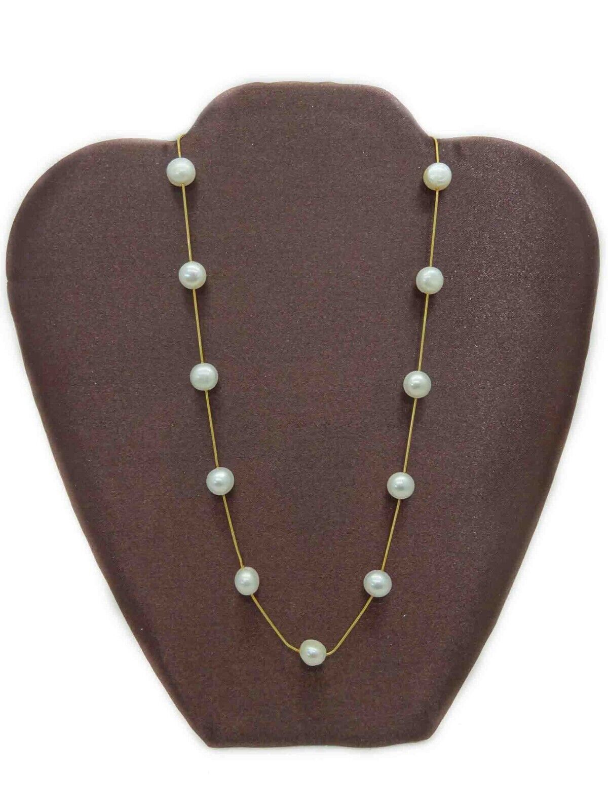 8mm-9mm Wide Pearls by the Yard Bead Station Necklace 17.5" Long 14k Gold