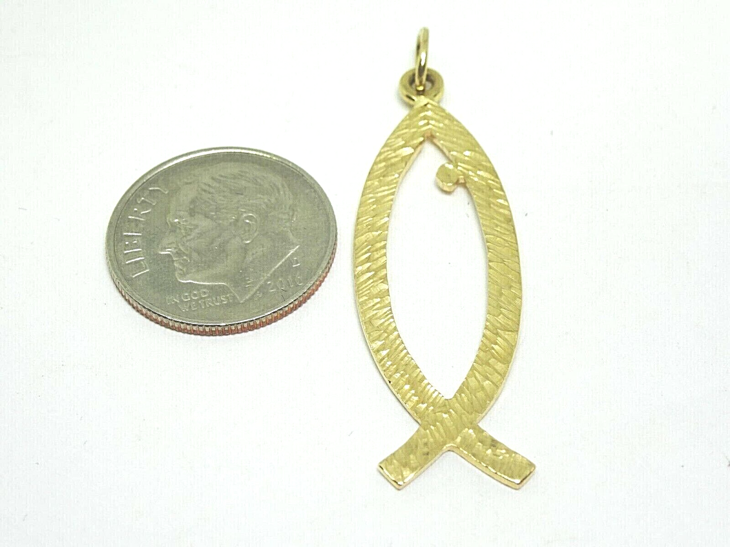 Dia-Cut Jesus Christian Fish Pendant Charm 14k Yellow Gold