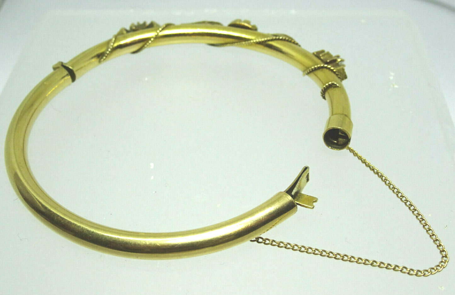 Vintage 14k .50CTW Garnet & Seed Pearl Hinged Bangle Bracelet, Safety Chain