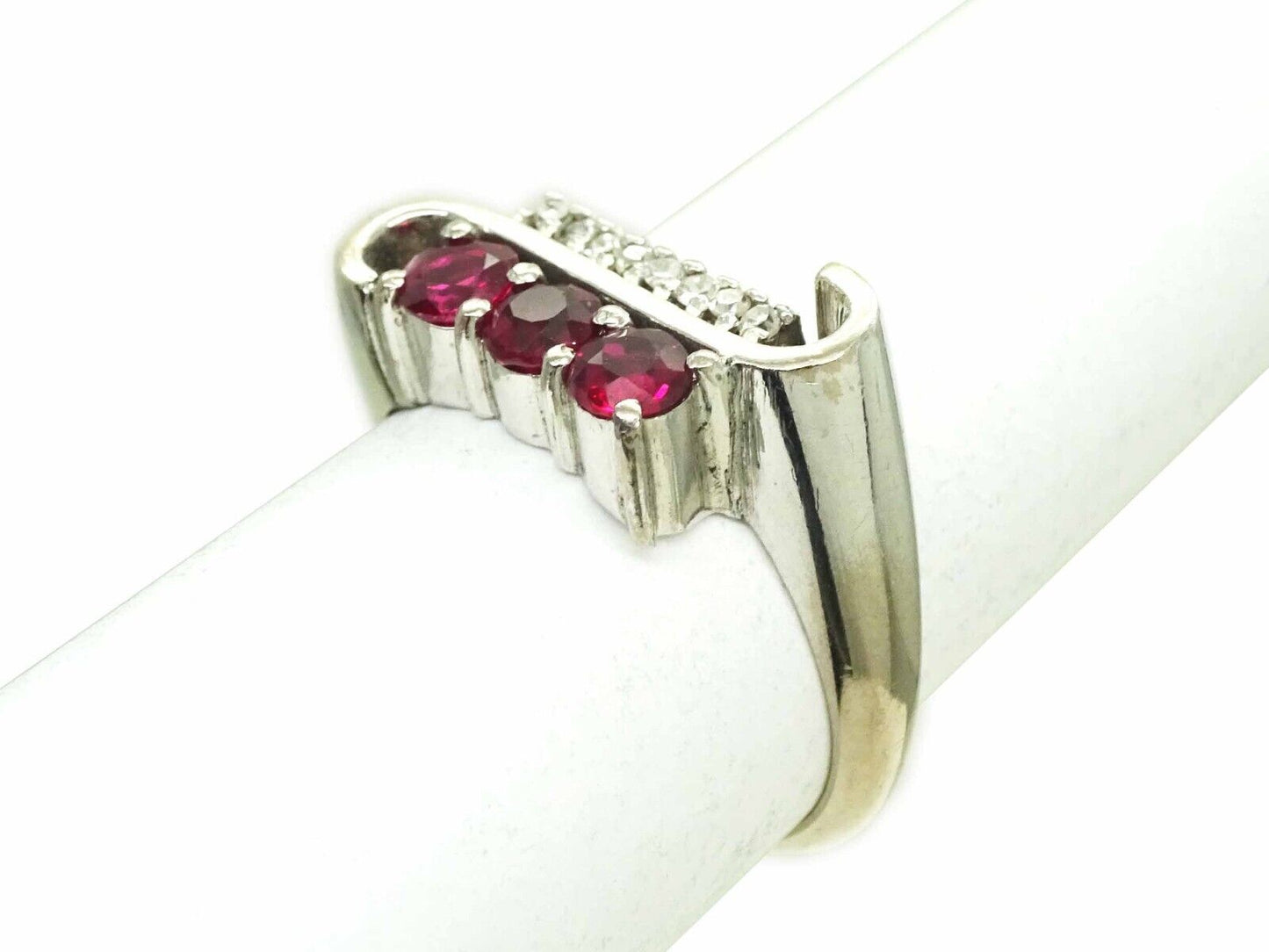 Antique Art Deco 0.55ct tw Natural Ruby & Diamond Ring 18k White Gold Size 5.75