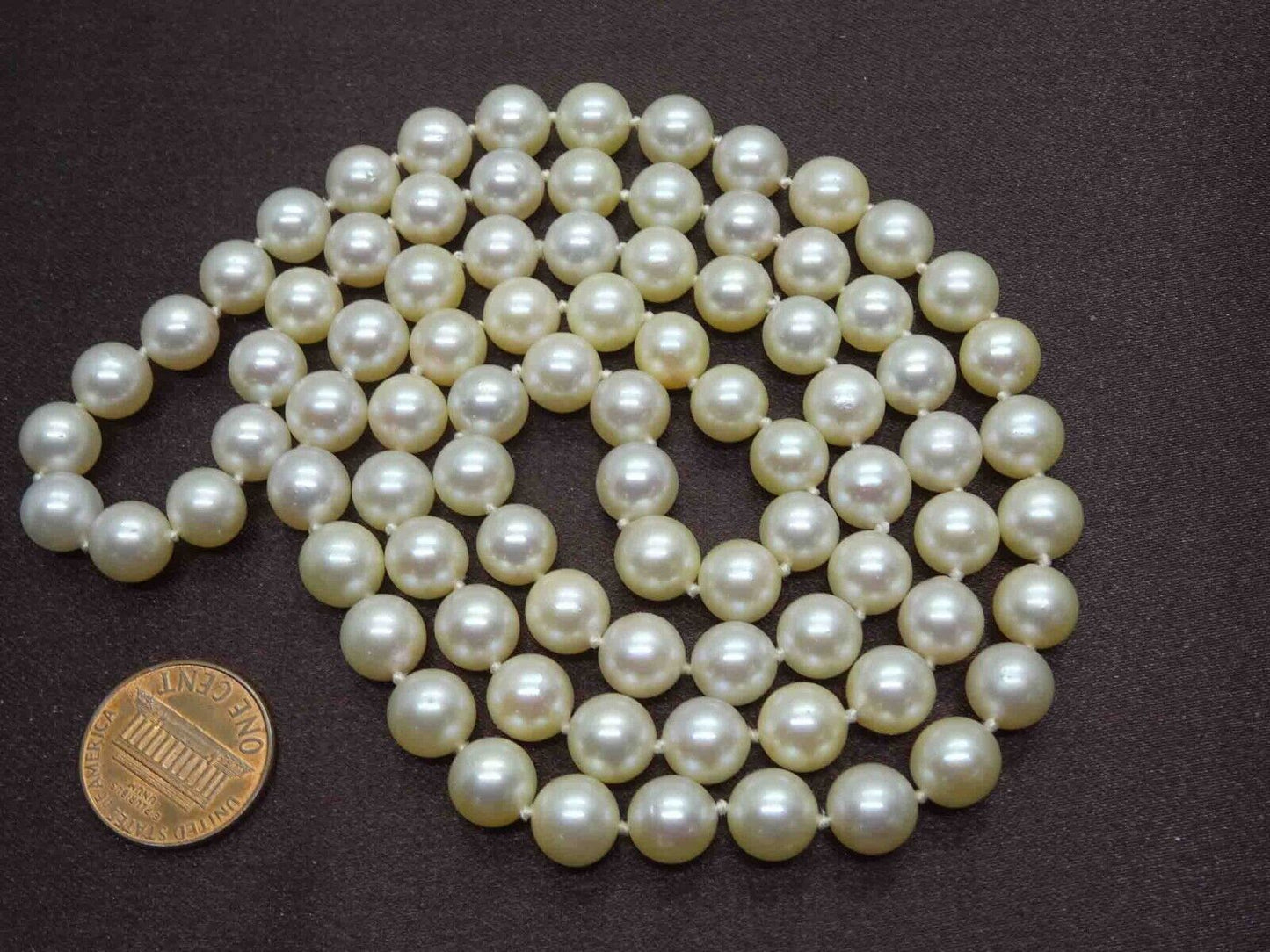 Vintage 8mm Saltwater Pearl Opera Length Necklace 30" Continuous Strand