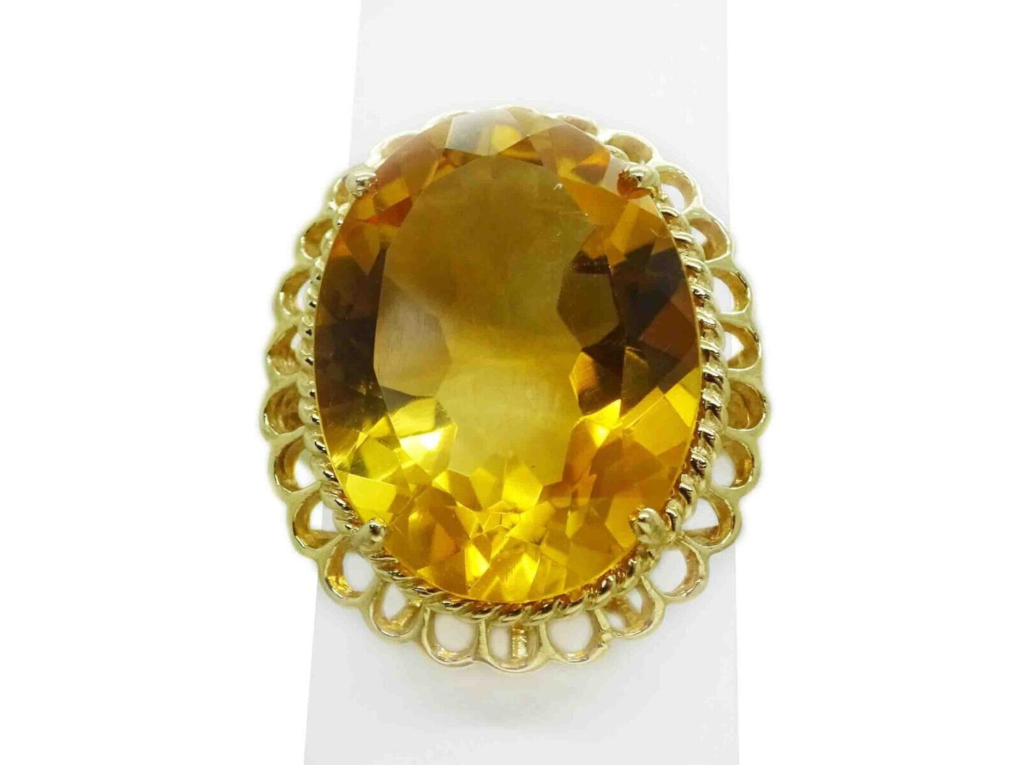 12.83ct Faceted Oval Natural Citrine Quartz Filigree Ring 14k Gold Size 8