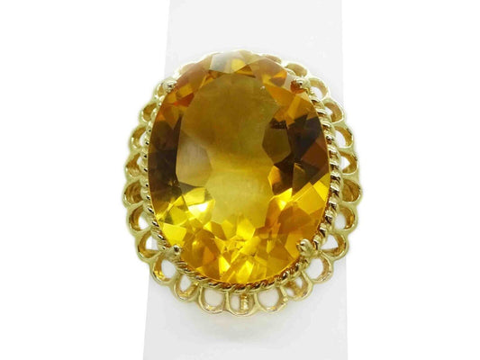 12.83ct Faceted Oval Natural Citrine Quartz Filigree Ring 14k Gold Size 8