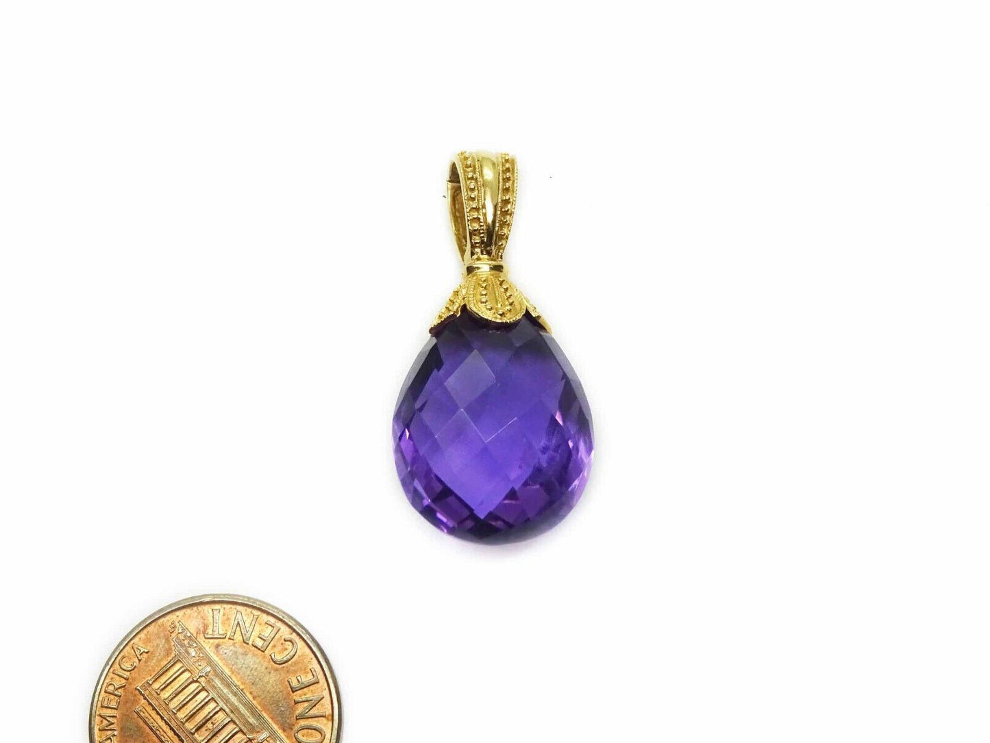 Natural Pear Briolette Amethyst Enhancer Pendant 14k Gold