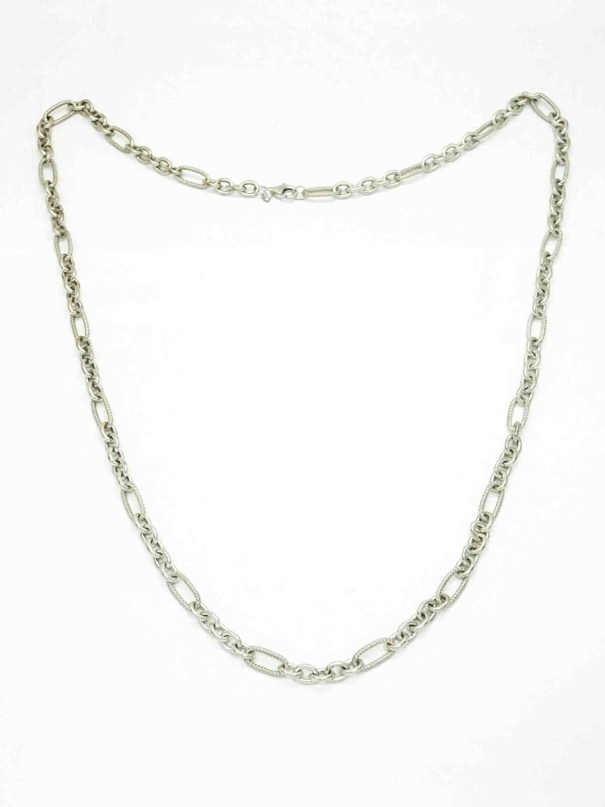 7mm Wide Figaro-Style Link Chain Necklace Sterling Silver 32" Long 65.2 Grams