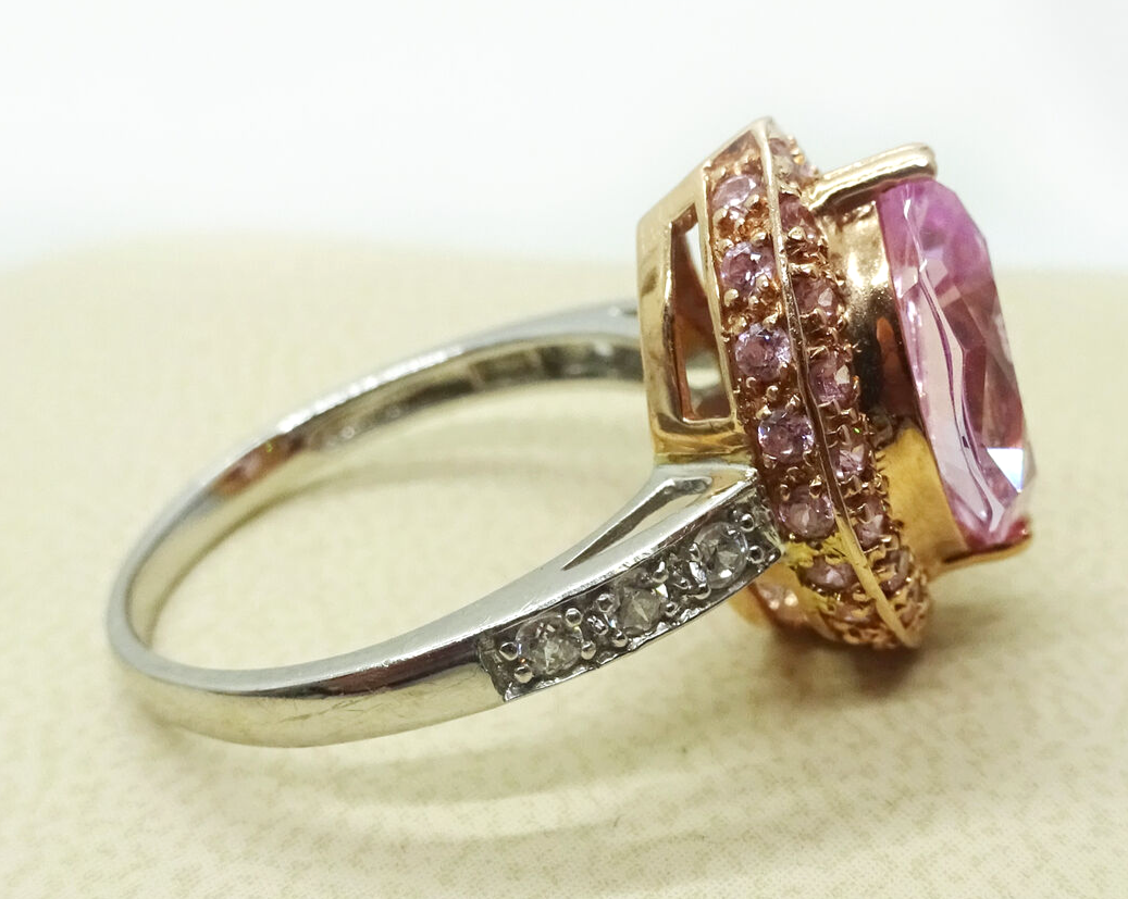 MEDA Lab-Created Pink Sapphire & CZ Cocktail Ring 14k Rose & White Gold Size 8