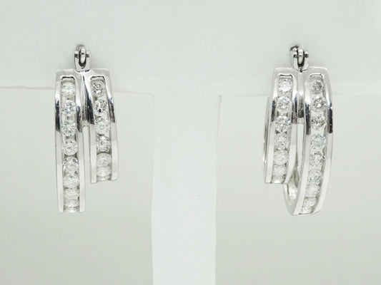 2.00ct tw Earth Mined Diamond Double Hoop Earrings 14k White Gold