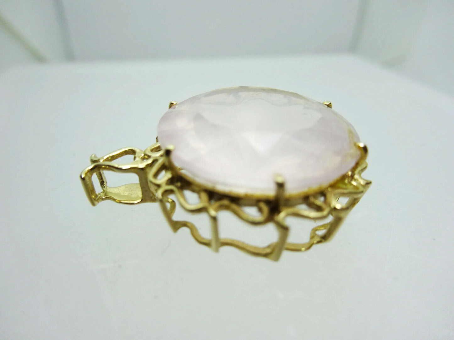 25ctw Rose Quartz Signed Filigree Pendant 10k Yellow Gold