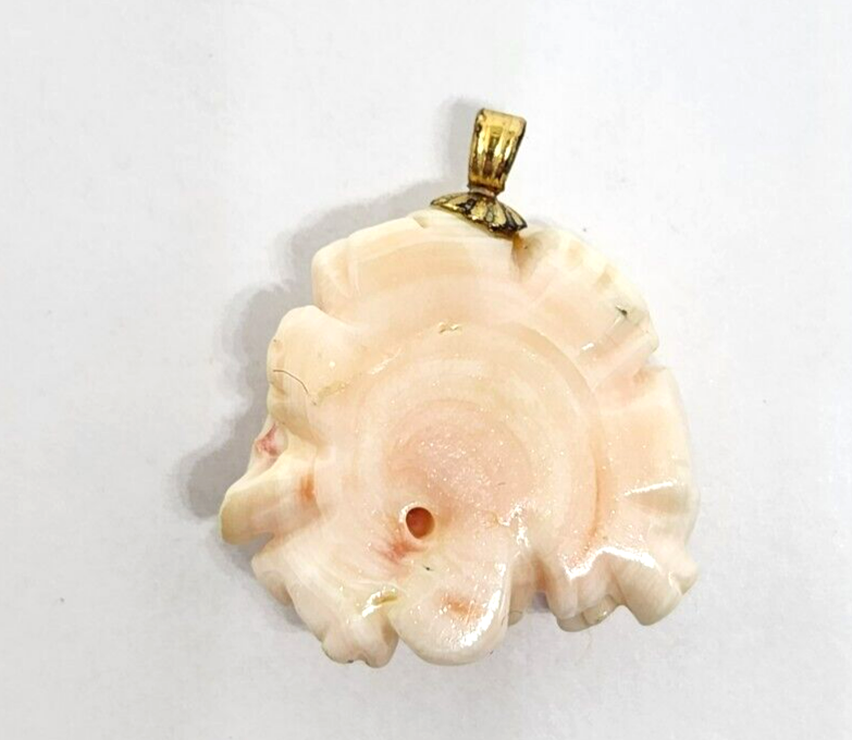 Carved Floral Angel Skin Coral Gold Filled Pendant 1" Long