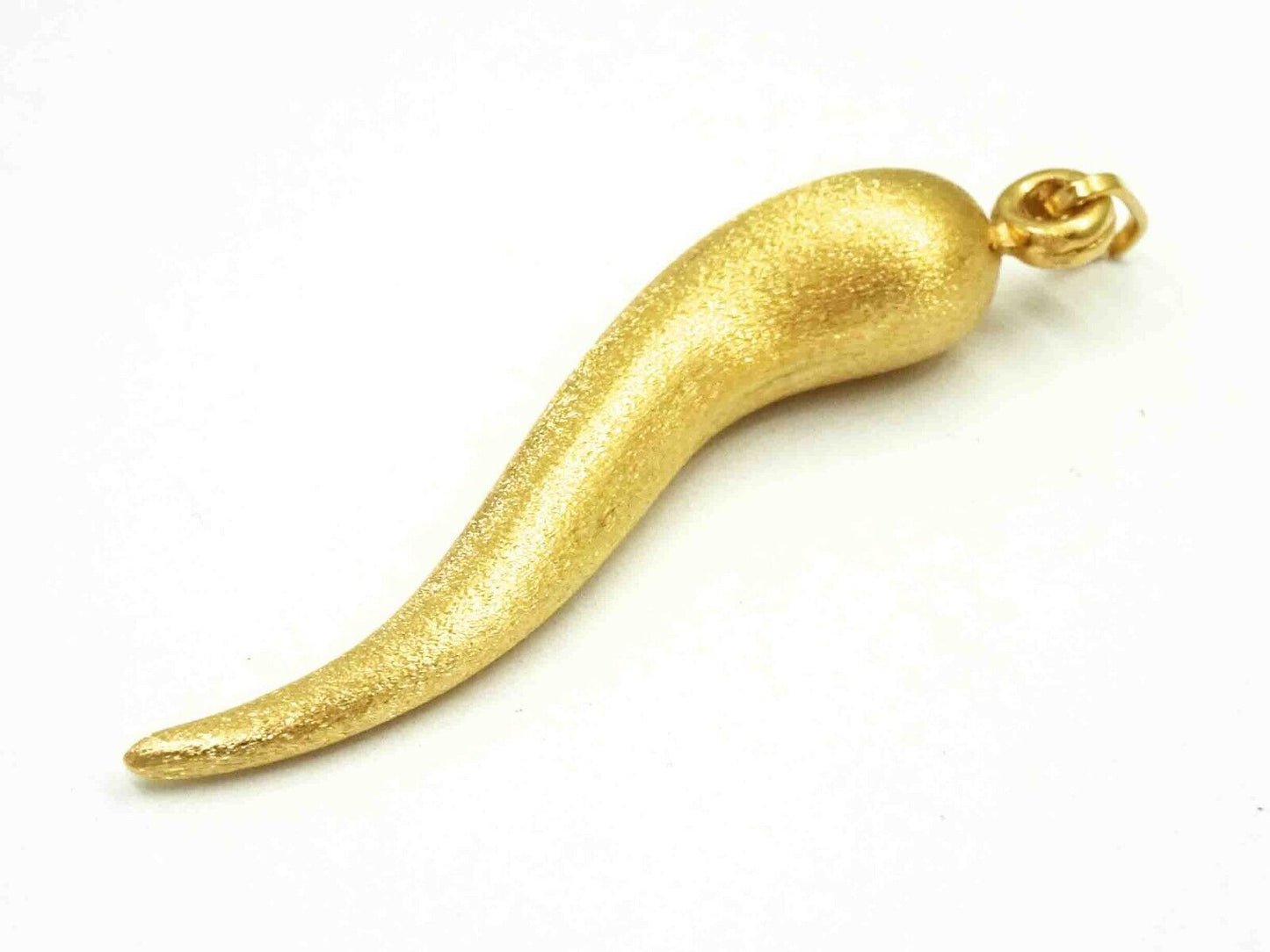 Italian Cornicello Horn Luck Pendant 18k Yellow Gold Brushed Satin Finish