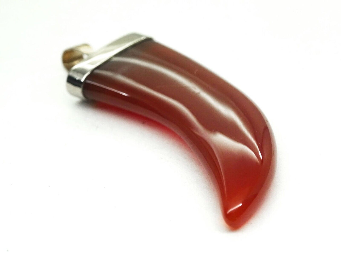 Large Carnelian Horn Shaped Pendant Rhodium Plated Setting New Old Stock