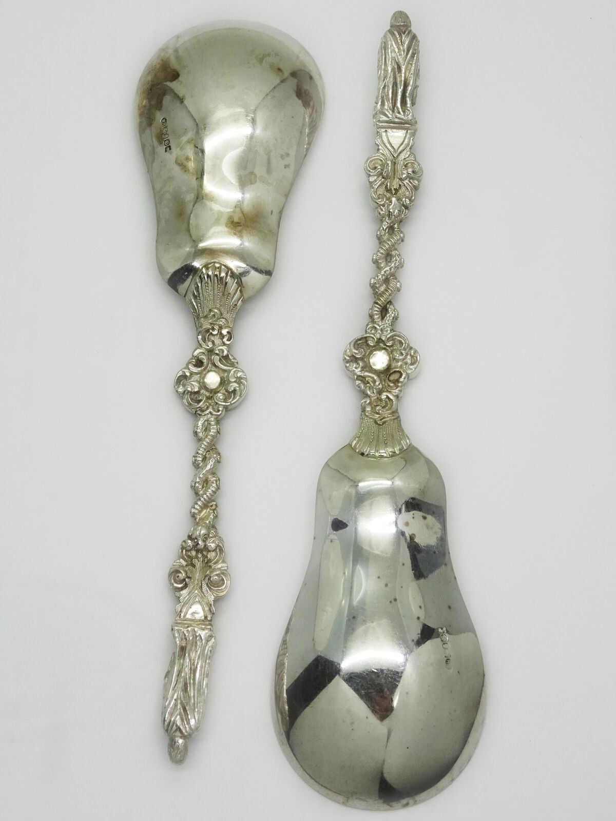 Antique William Hutton Apostles Scalloped Sterling Silver Serving Spoons