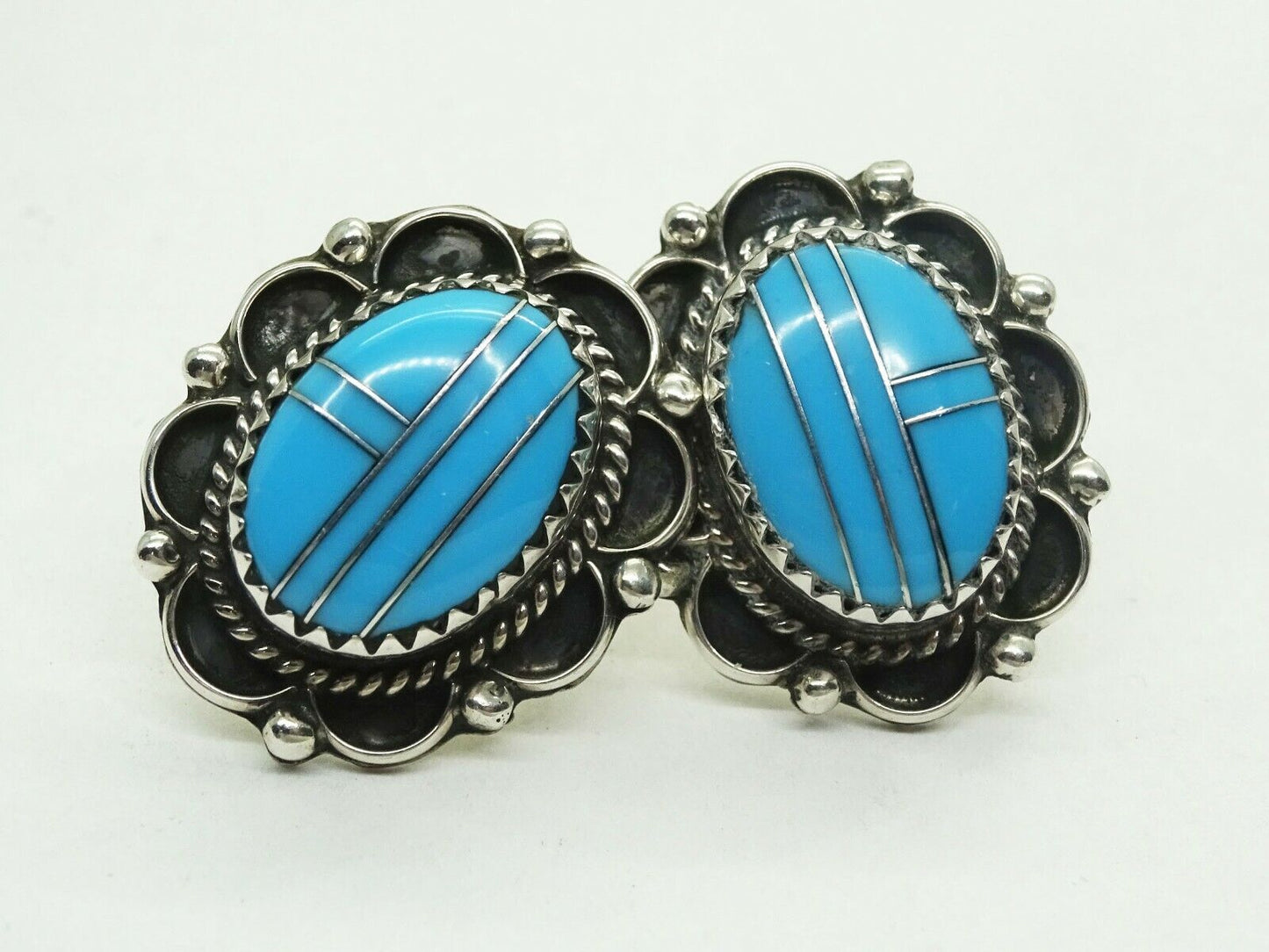 Sensa Eustace Zuni Artisan Sleeping Beauty Turquoise Inlay Stud Earrings