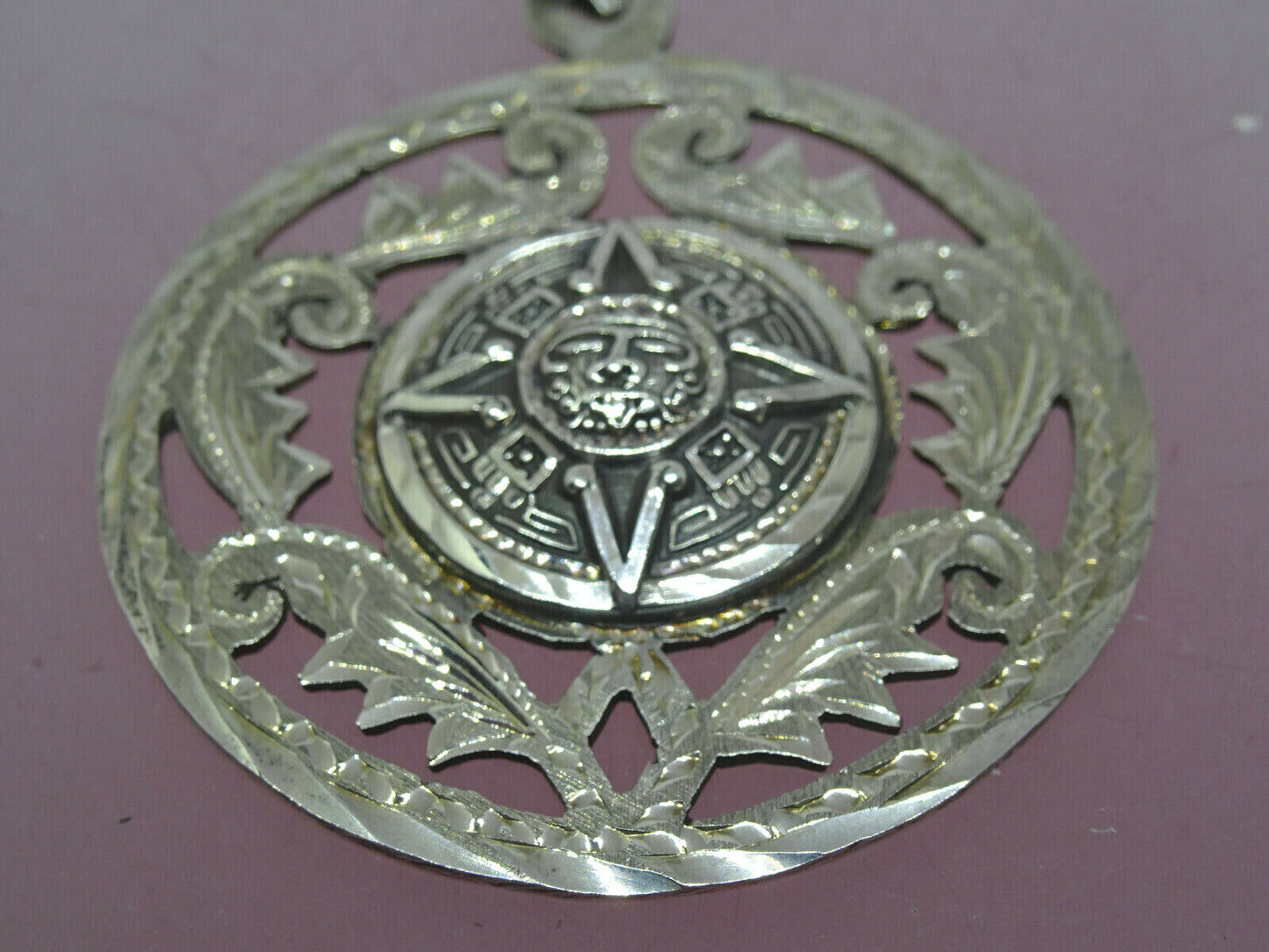 Vintage Taxco Mexico Sterling Silver Aztec Mayan Sun Calendar Pendant