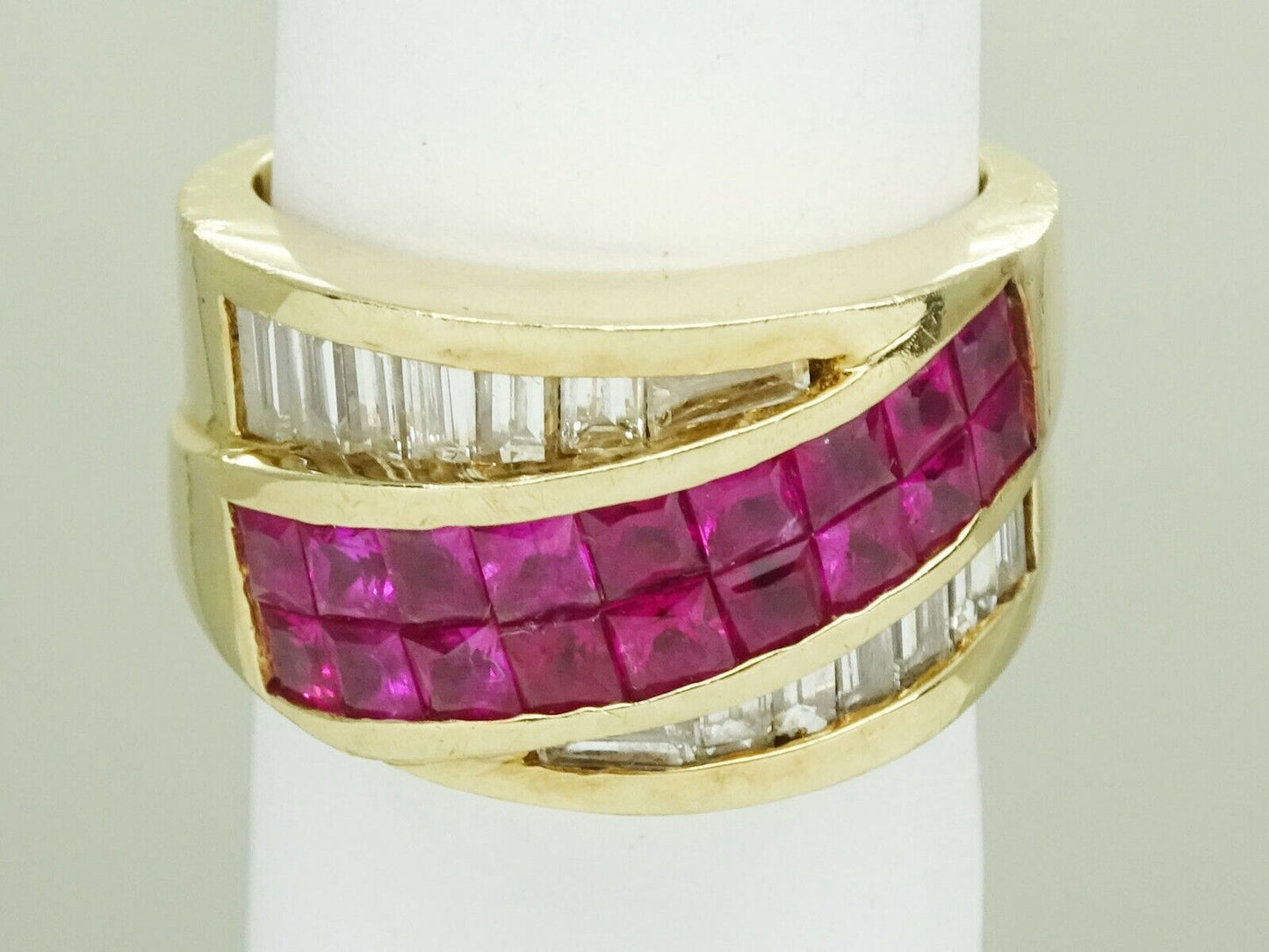 2.6ct tw Natural Square Ruby & Earth Mined Diamond Wide Band Ring 14k Gold Sz 7