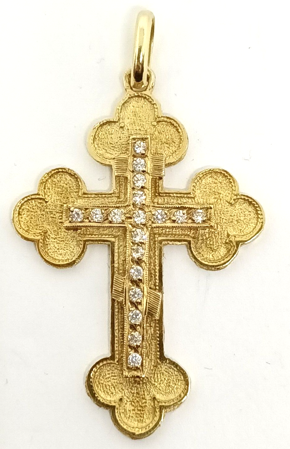 Gorgeous Engraved 14k Yellow Gold Cubic Zirconia Cross Pendant