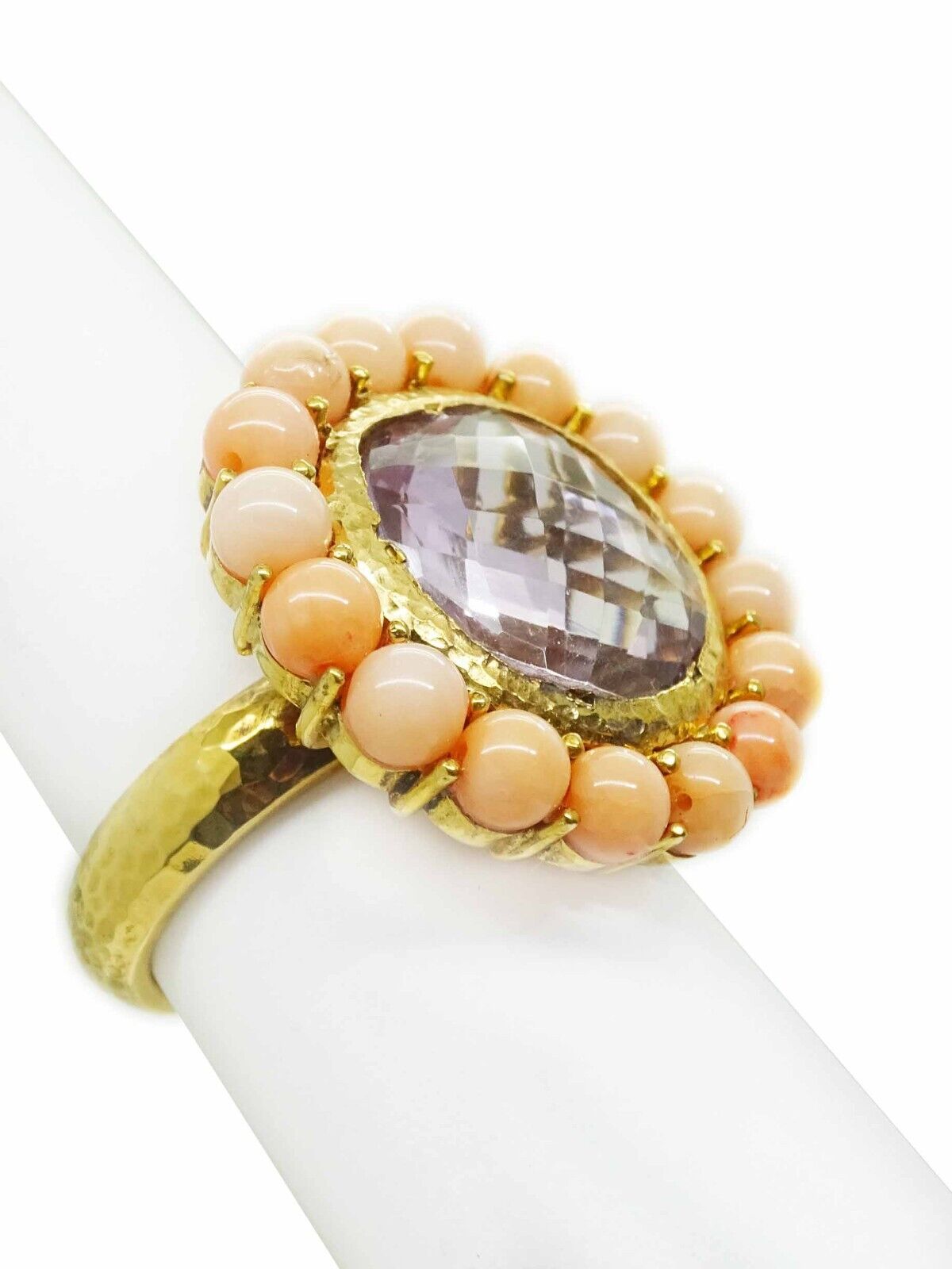 The Gracie Collection "Manipura Day" Amethyst & Coral Halo Vermeil Ring Size 8