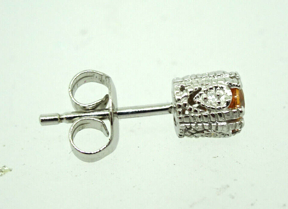 0.5ctw Natural Mandarin Citrine & Diamond Stud Earrings 10k White Gold