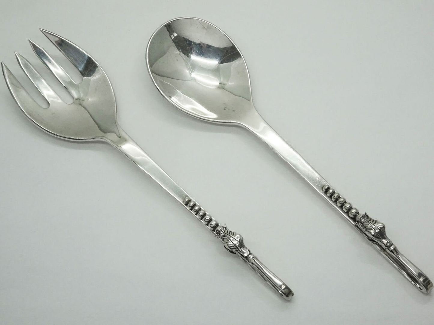 Mid Century Sanborns "Pea & Blossom" Sterling Silver Salad Servers 234 Grams