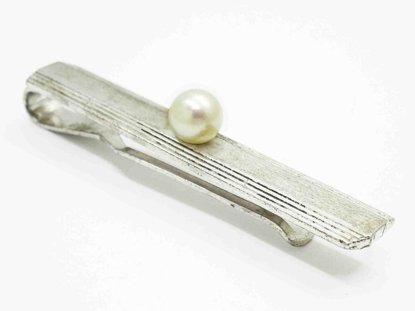 Mikimoto 6.5mm Wide Pearl Necktie Clip Sterling Silver