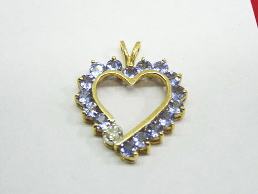 Iolite & Diamond Heart Pendant 14k Gold