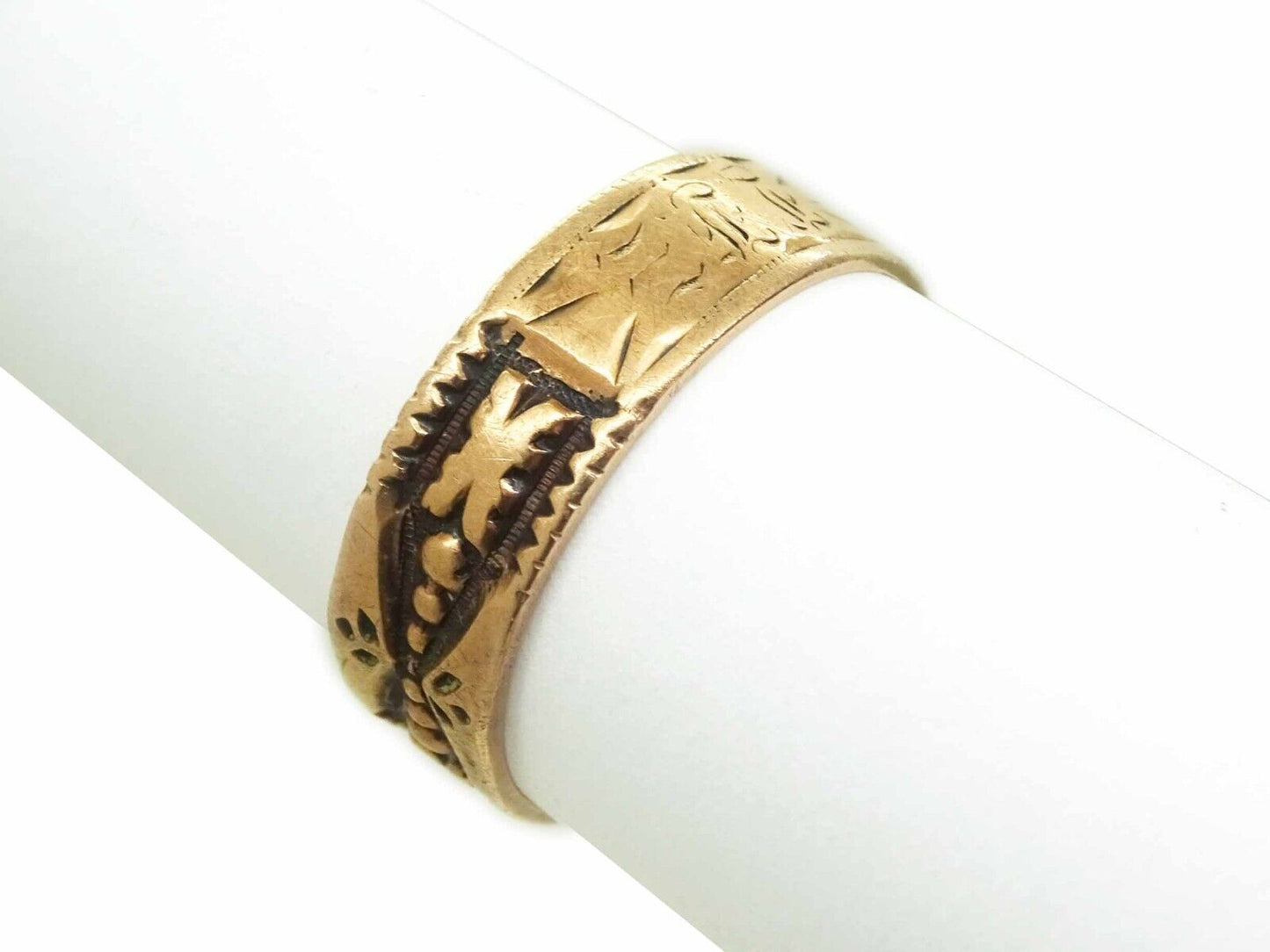 Victorian 16k Rose Gold Carved Wedding Band Ring Size 9.25