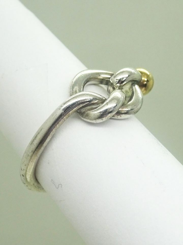 Tiffany & Co Love Knot 18k Gold & Sterling Silver Ring Size 4.5