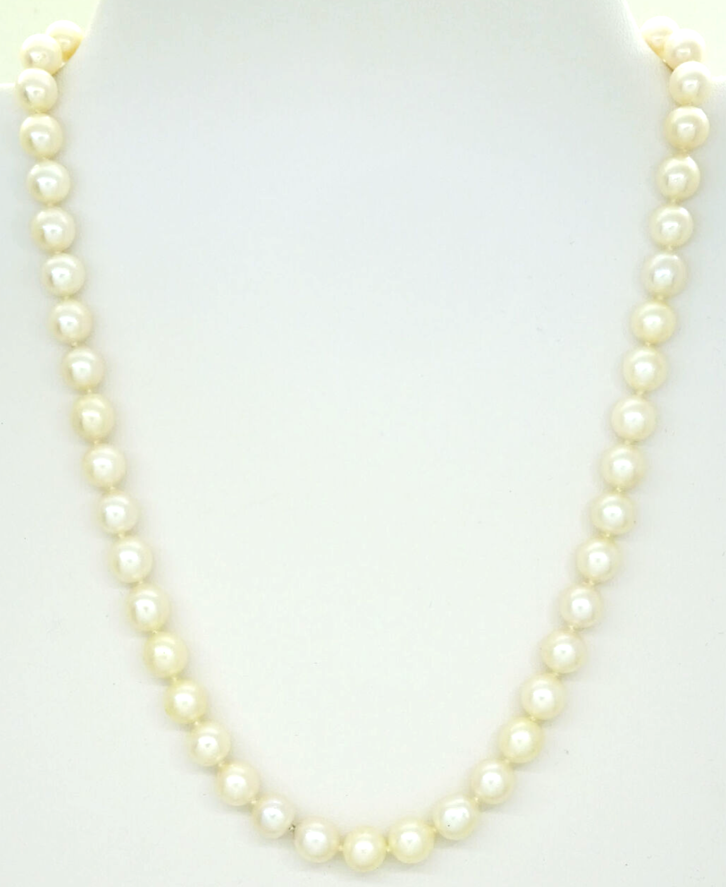 Vintage Imperial Cultured Pearls 7mm Bead Choker Necklace 14k White Gold 15.5"