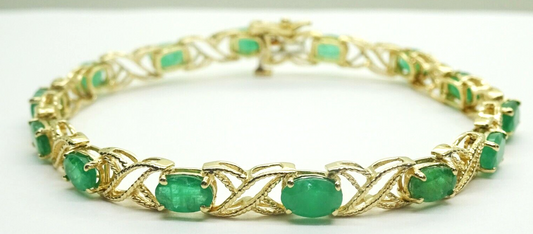 6ct tw Oval Natural Emerald Filigree Tennis Bracelet 14k Gold 7"