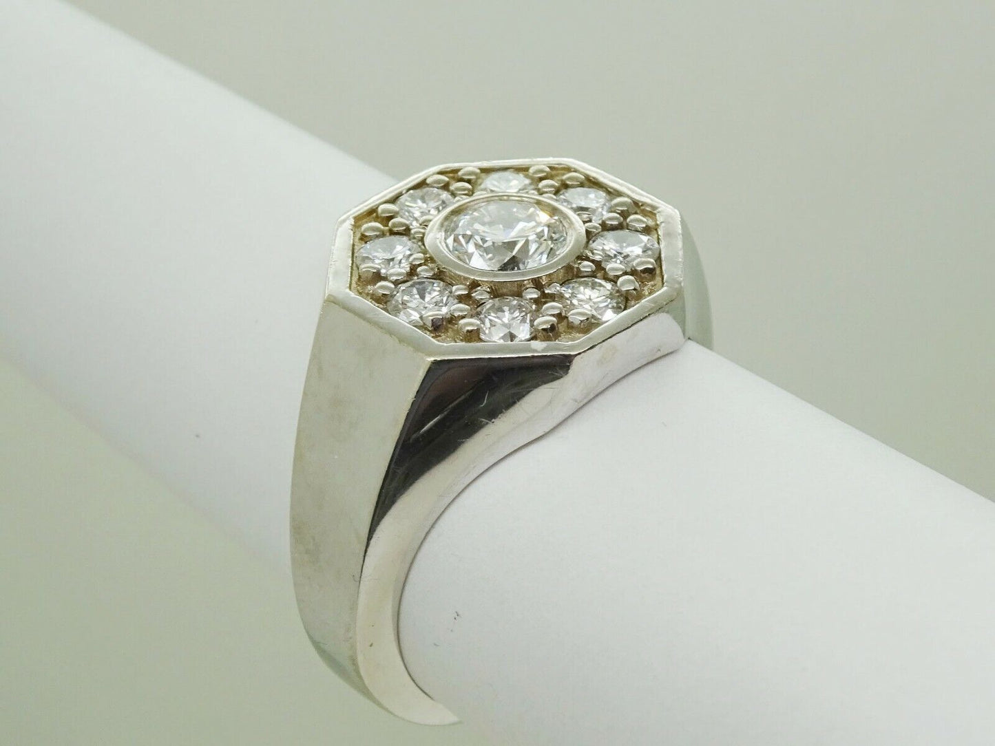 Men's 1.66ct tw Earth Mined Diamond Cluster Ring 14k White Gold Size 11