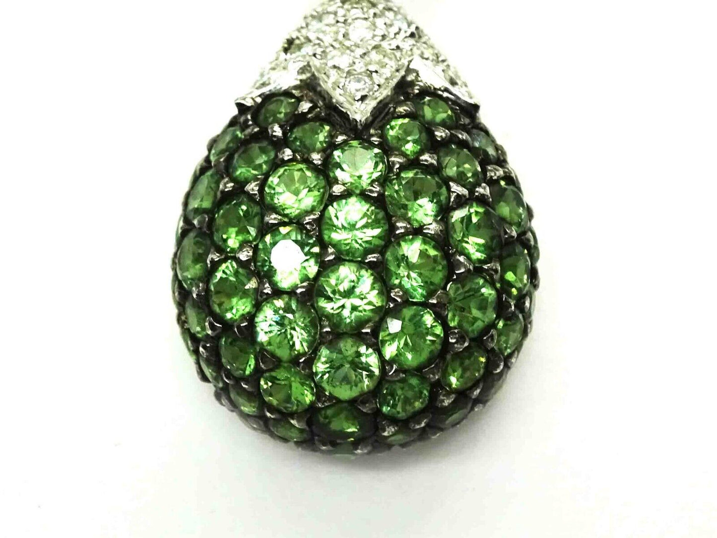 3.95ct tw Natural Green Tsavorite Pave & Diamond Drop Earrings 18k White Gold