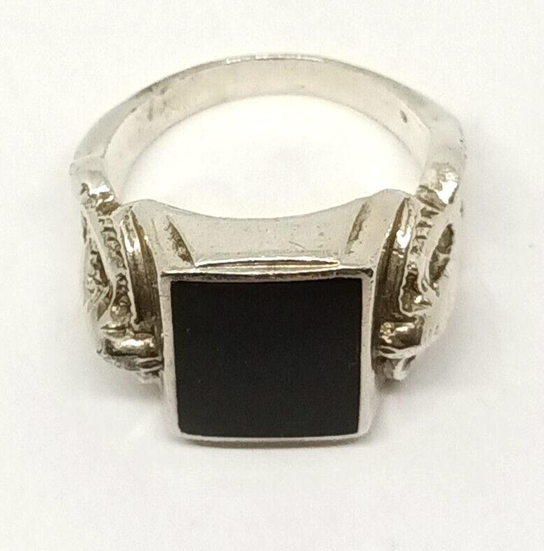 Black Onyx Sterling Silver Men's Ring W Snakes Size 11.5, 15.7 grams