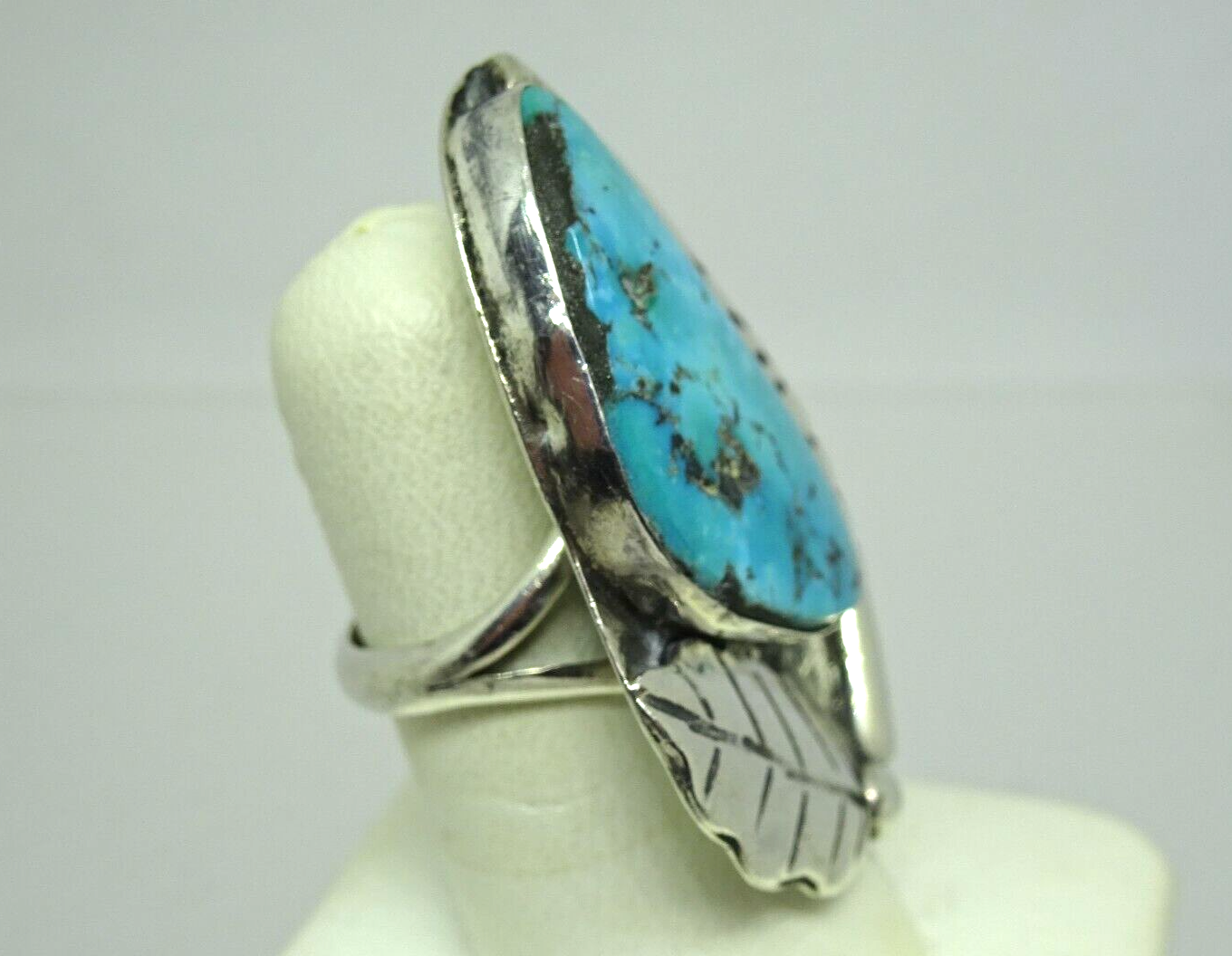 Southwestern Sterling Silver Turquoise Navajo Style Statement Ring, Size 5.5