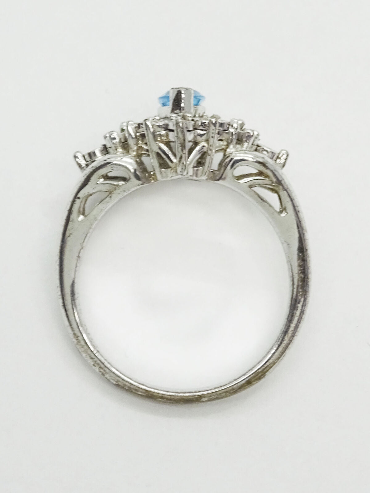 1.5ct tw Marquise Blue & White CZ Burst Filigree Sterling Silver Ring Size 7