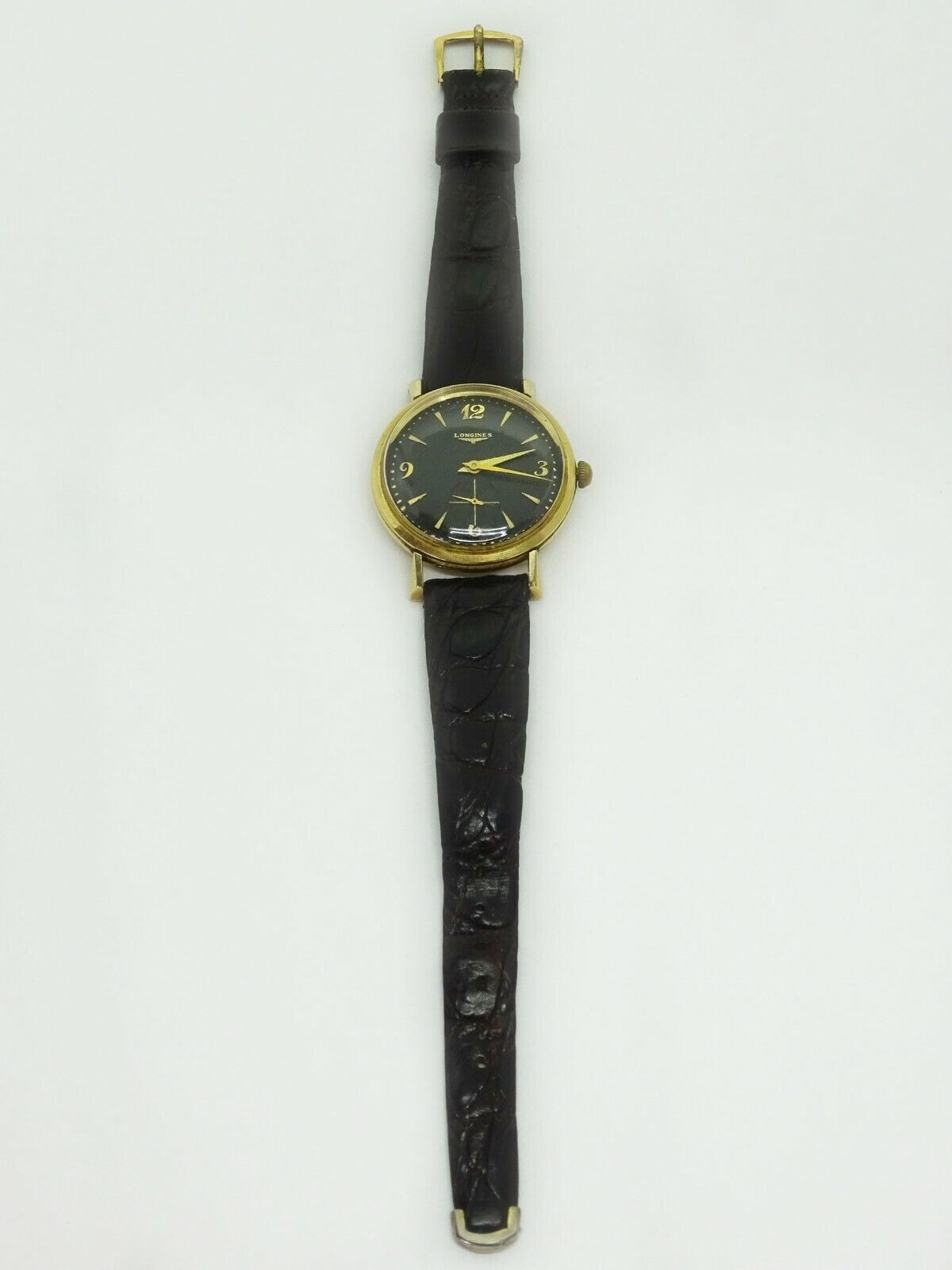 Vintage 1960s Men's Longines 14k Gold Watch Leather Strap