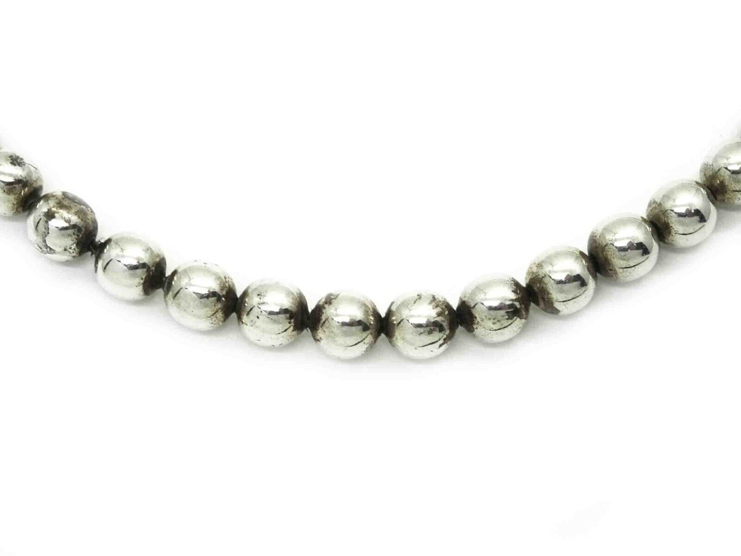 Old Pawn Taxco Mexico 8mm "Navajo Pearl" Sterling Silver Bead Necklace 16.25"